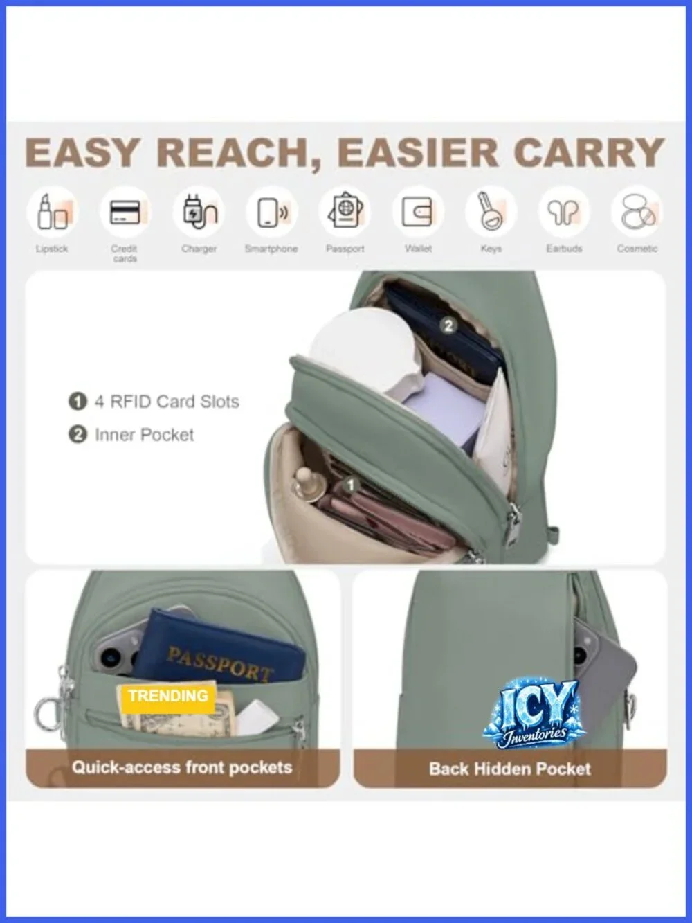 Anti-Theft Crossbody Sling Bag RFID Blocking Lightweight Nylon Travel Purse